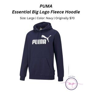 PUMA Essential Big Logo Fleece Hoodie - Navy - Size Large